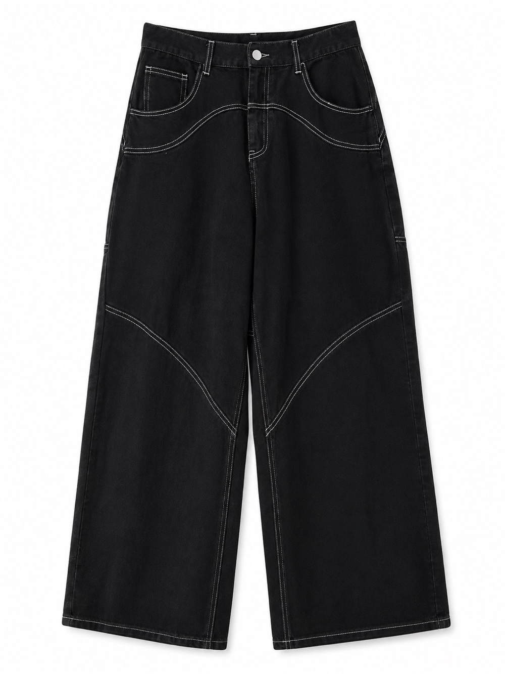 Lulus Black Contrast Stitch Wide Leg Utility Pants Size M Y2K